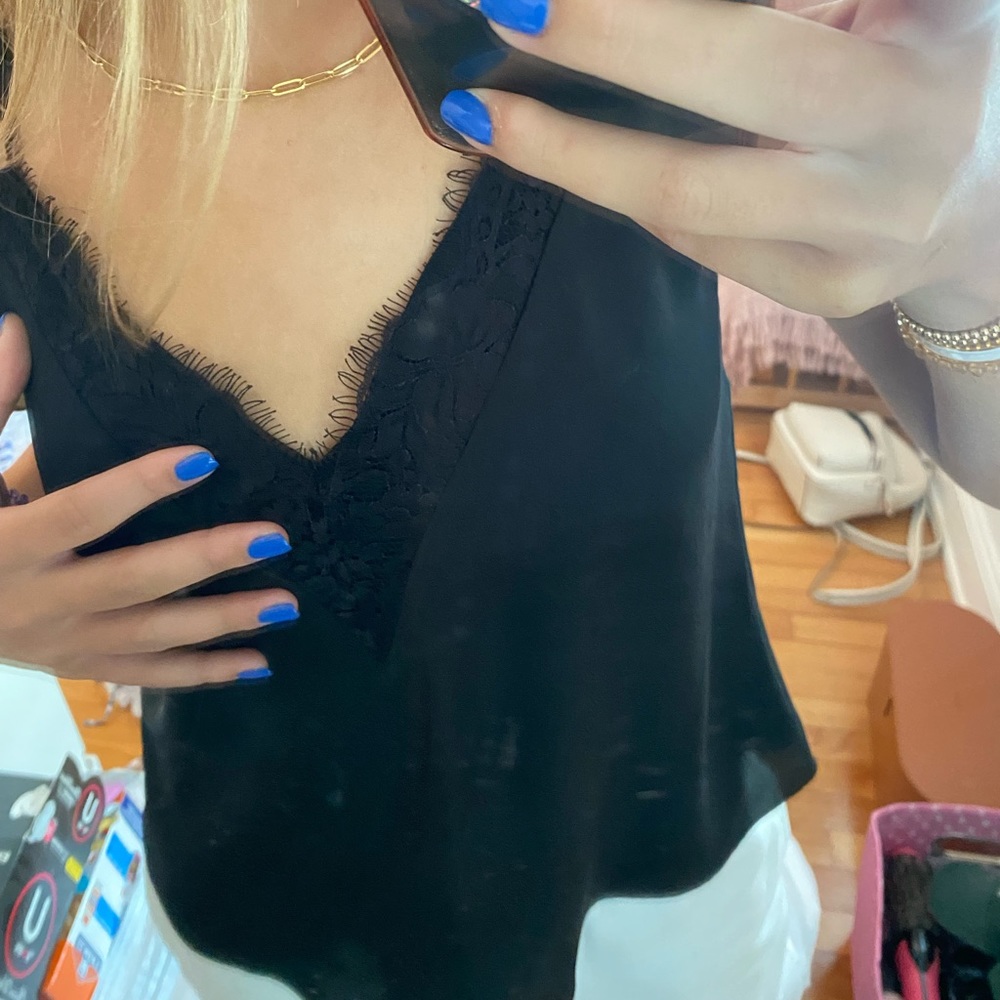 black silky slip on pajama top